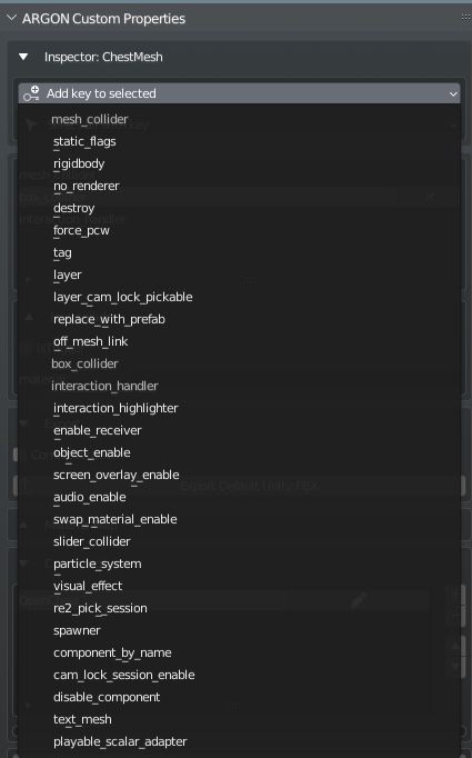 Argon: Blender add-on drop-down